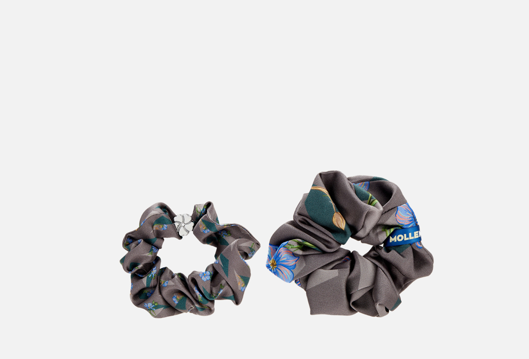 Комплект шелковых резинок для волос  Mollen Первоцвет, графитно-серый 