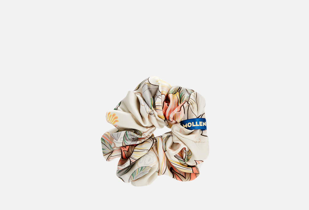 Широкая шелковая резинка для волос Mollen Лазоревый цветок, жемчужно-белая 