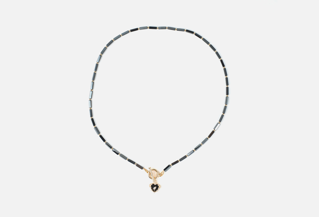 Колье из гематита 19.STONE Necklace made of hematite tubes with a black heart pendant. 1 шт