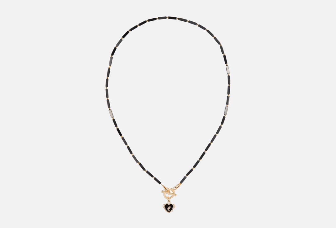 Изображение товара Колье из гематита 19.stone Necklace made of hematite tubes with a black heart pendant.