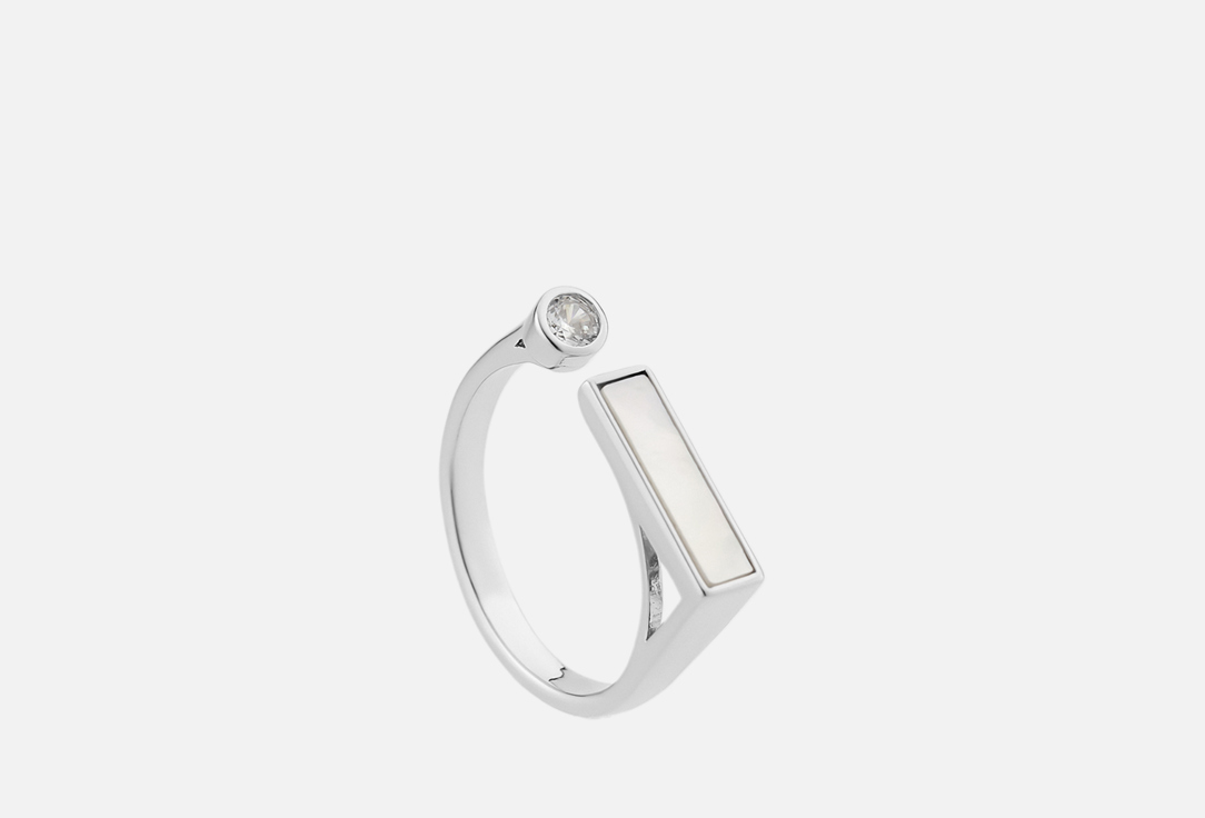 Ring with mother of pearl and zircon in rhodium 1 шт