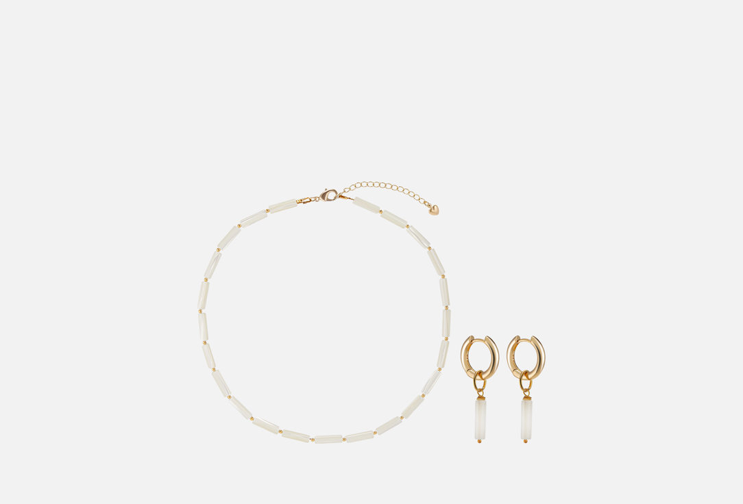 Изображение товара Комплект чокер и серьги 19.stone из перламутра и латуни с позолотой