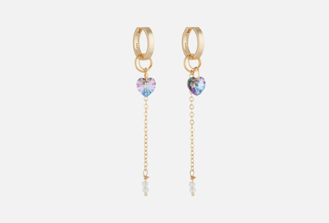 

Серьги с кристаллами 19.STONE, 3in1 earrings with crystals hearts and chains 1 шт