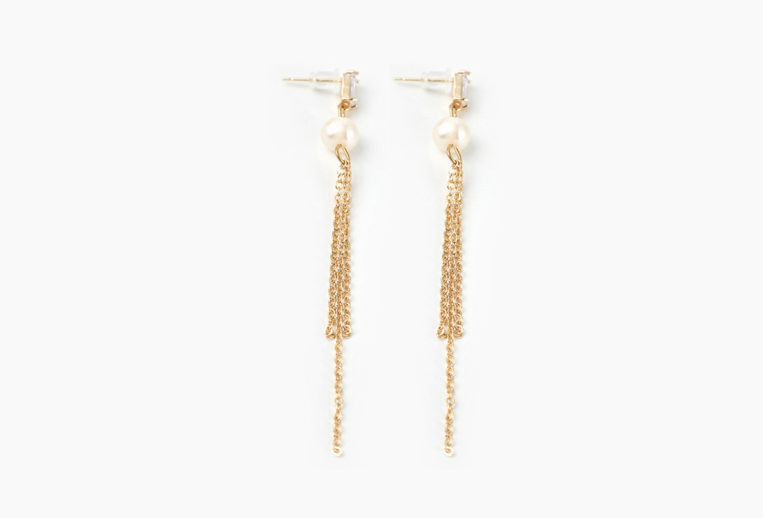 Серьги  19.stone Stud earrings with pearls and long chains in gold 