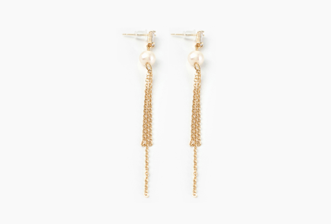 Изображение товара Серьги 19.stone Stud earrings with pearls and long chains in gold