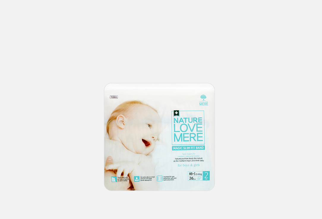 Подгузники NATURE LOVE MERE MAGIC SLIM, S, 3-6kg 26 шт