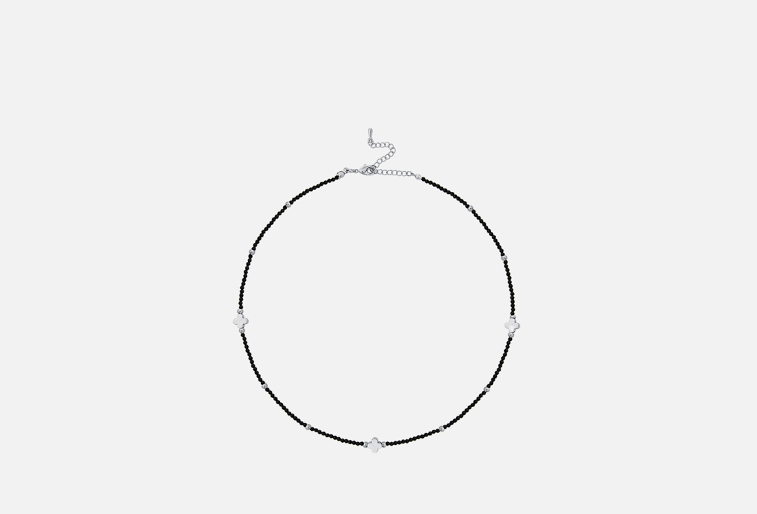 Изображение товара Колье чокер из черного циркона LOVE с серебряными вставками в форме клевера