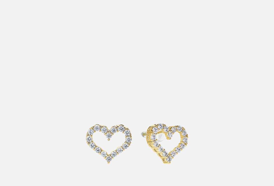 серьги с кристаллами LOVE Золотые в форме сердца 