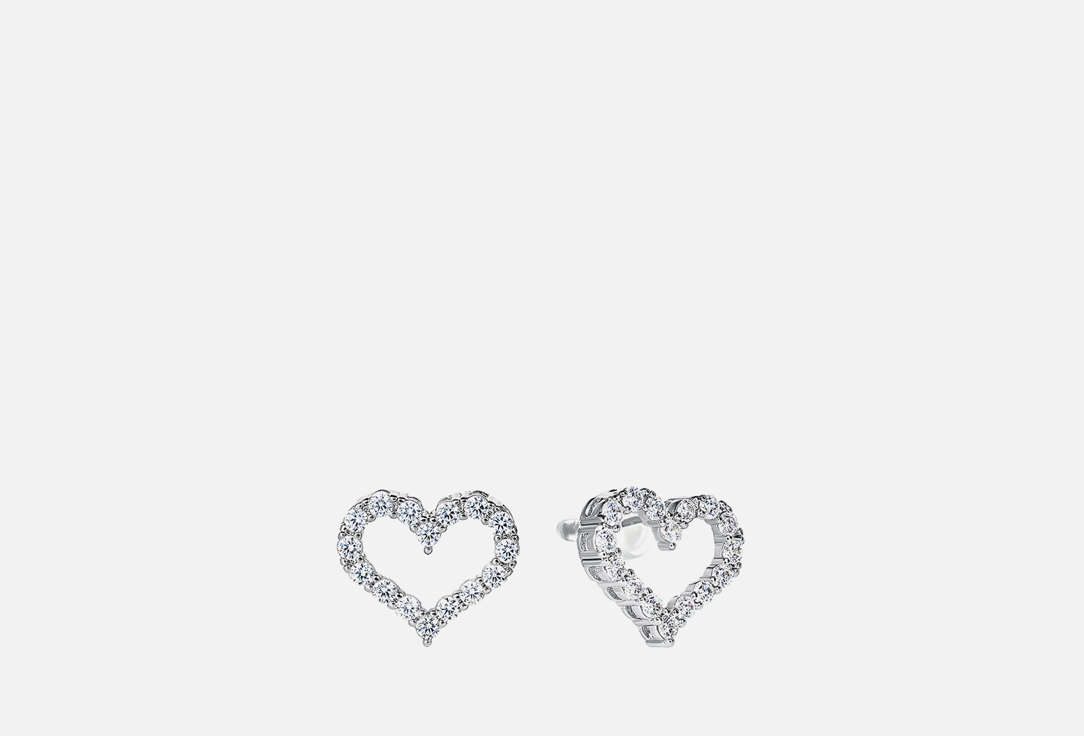серьги с кристаллами LOVE Серебряные в форме сердца 