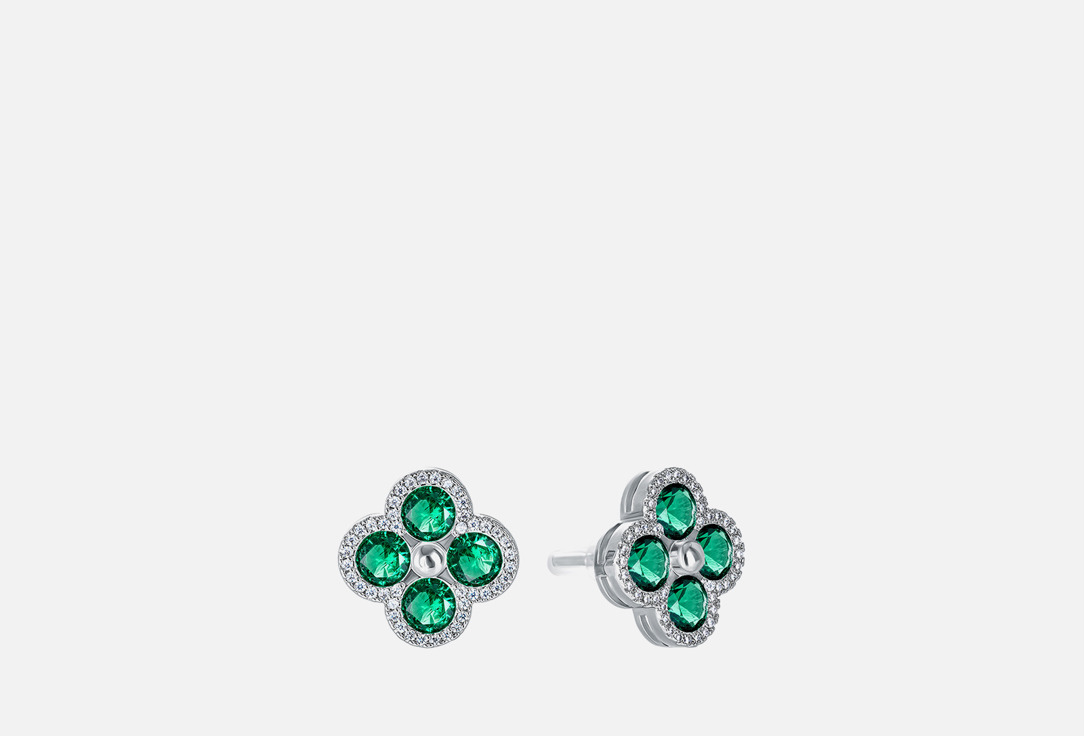 серьги гвоздики с зелеными кристаллами LOVE Серебряные Страсть 2 шт цена и фото