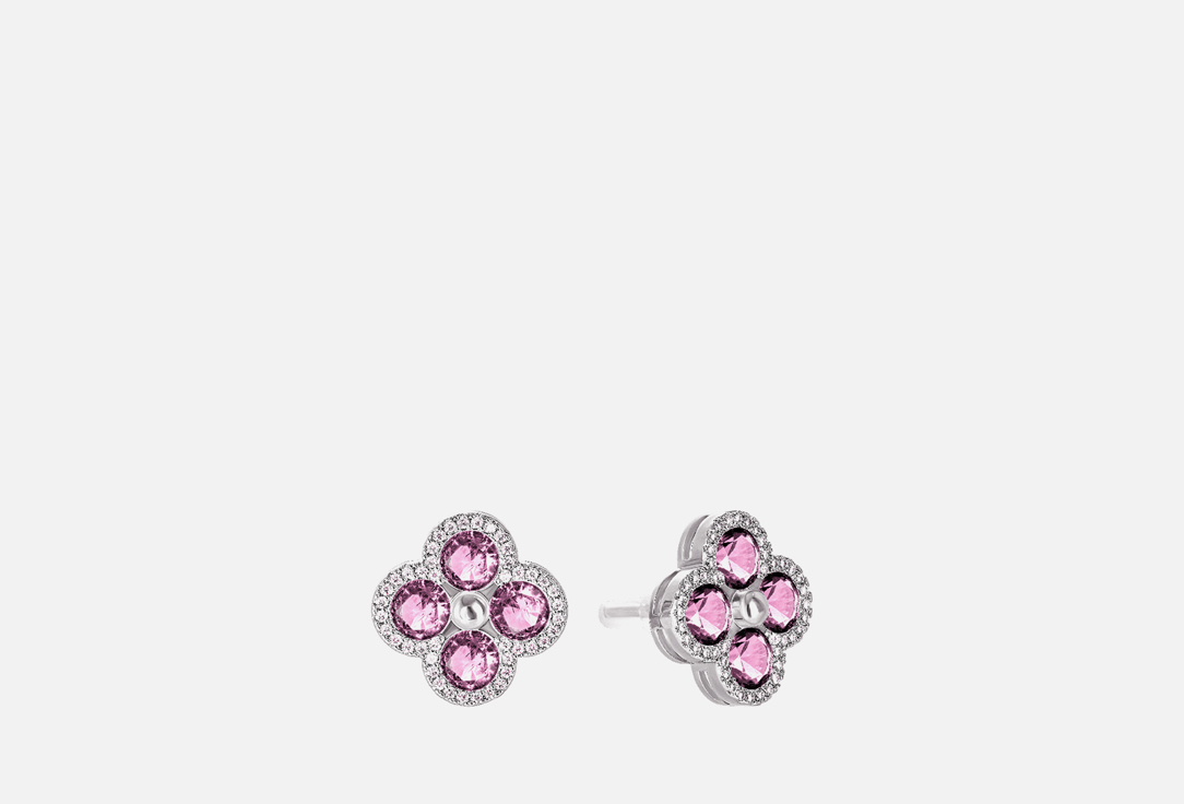 

серьги гвоздики с розовыми кристаллами LOVE, Серебряные нежность 2 шт