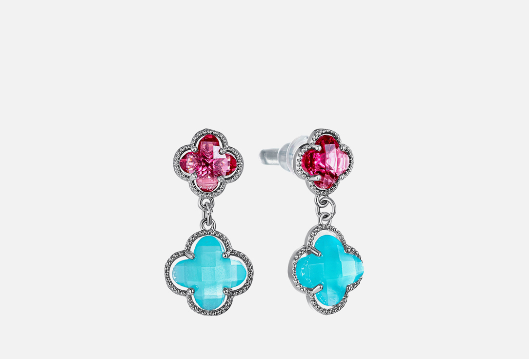 

серьги гвоздики LOVE, Серебряные с цветными кристаллами 2 шт