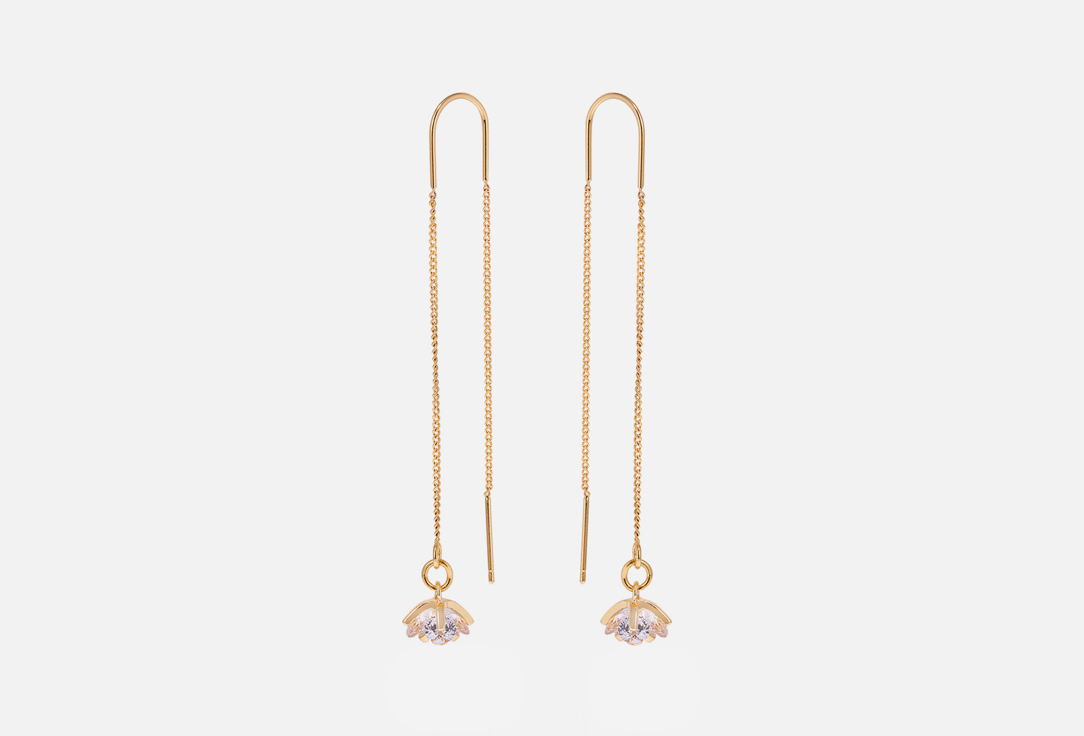 

Длинные серьги с Цветком из фианита JEWELLERY BAR, Long earrings with cubic zirconia flowers gold 2 шт