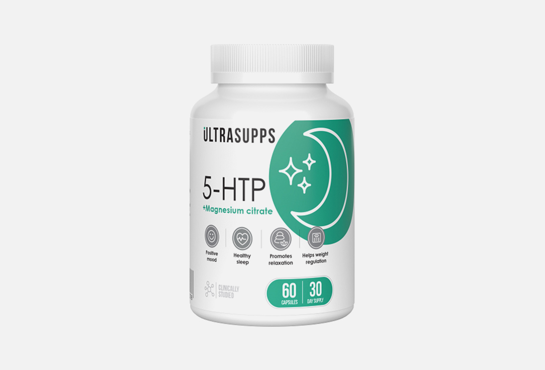 БАД для здорового сна Ultrasupps 5-HTP 60 мг, Цитрат магния 70 мг в капсулах 