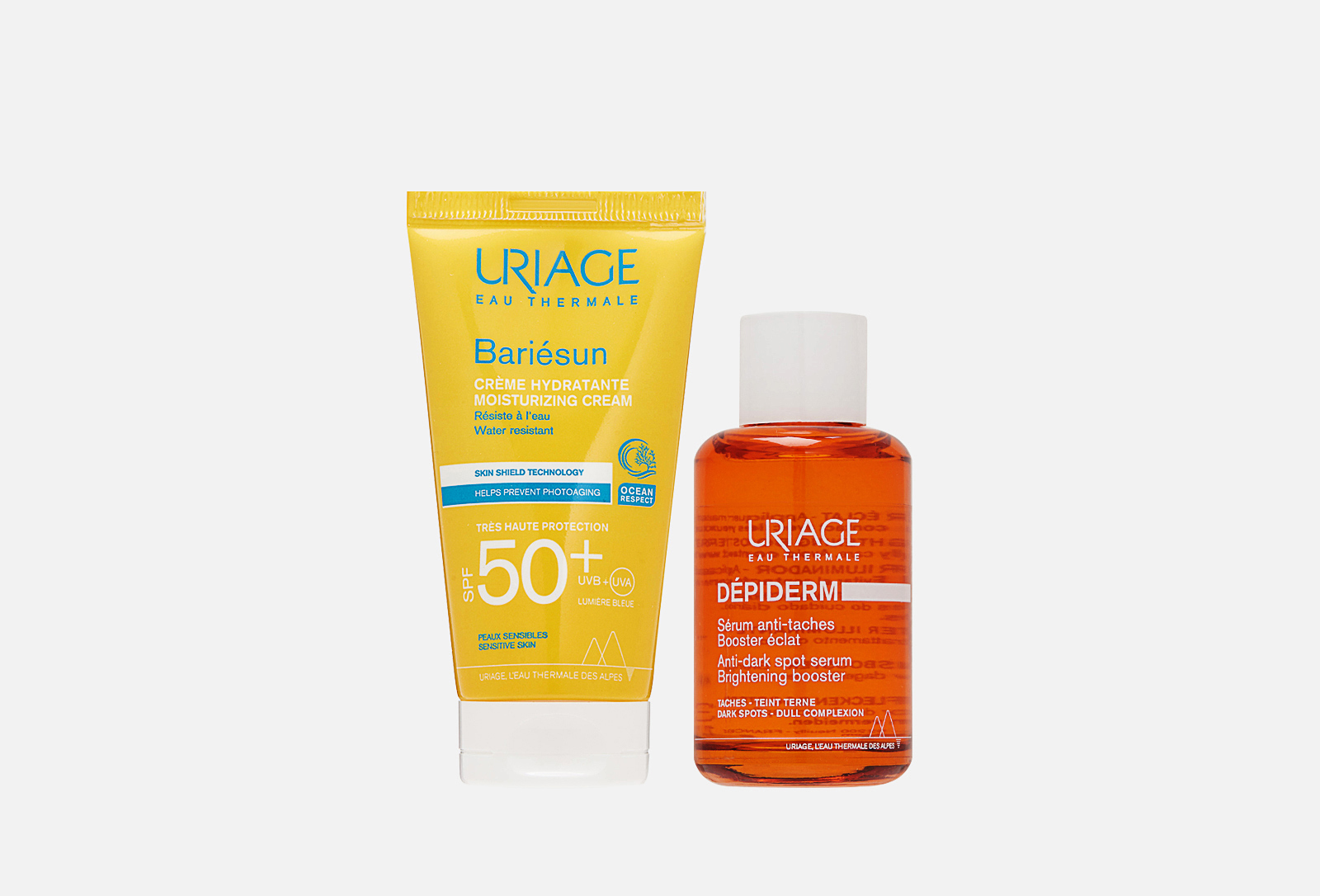 Uriage НАБОР: СЫВОРОТКА-БУСТЕР, УВЛАЖНЯЮЩИЙ КРЕМ spf 50+ DEPIDERM 2 шт ...