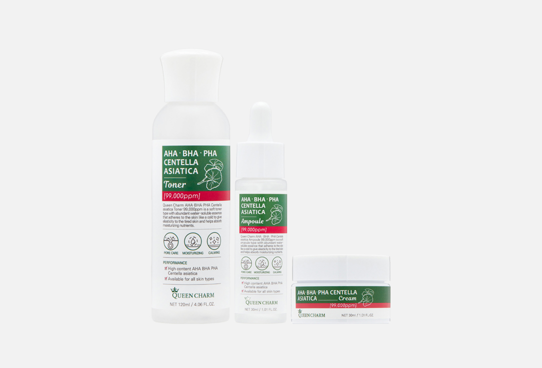 Изображение товара Набор средств для лица Queencharm AHA, BHA, BHA acids and Centella Asiatica, 9.9%