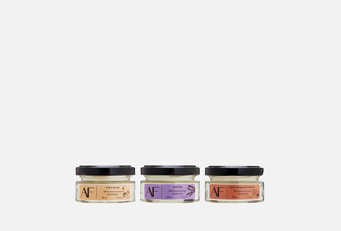 

Набор ароматических свечей ART FEEL, Orange cinnamon, lavender, milk honey 3 шт
