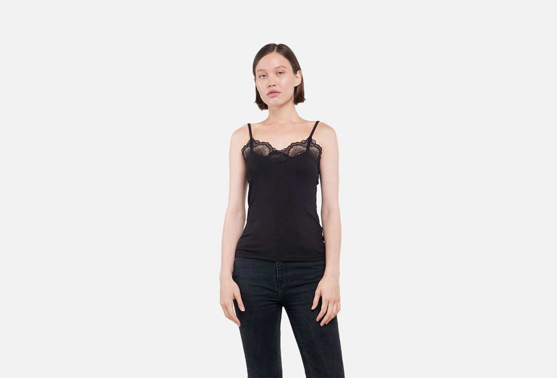 Изображение товара Женская майка The.Nudest черная с кружевом из вискозы и эластана