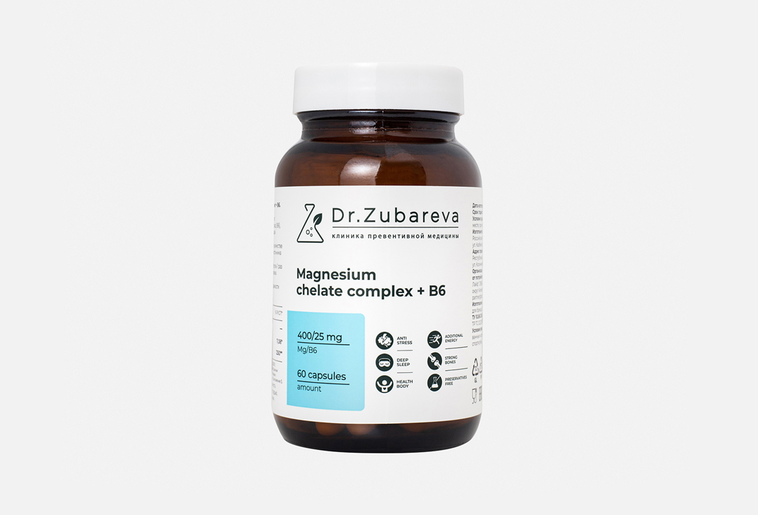 цена БАД для поддержки опорно-двигательного аппарата DR.ZUBAREVA Магний бисглицинат 400 мг, Витамин B6 25 мг в капсулах 60 шт
