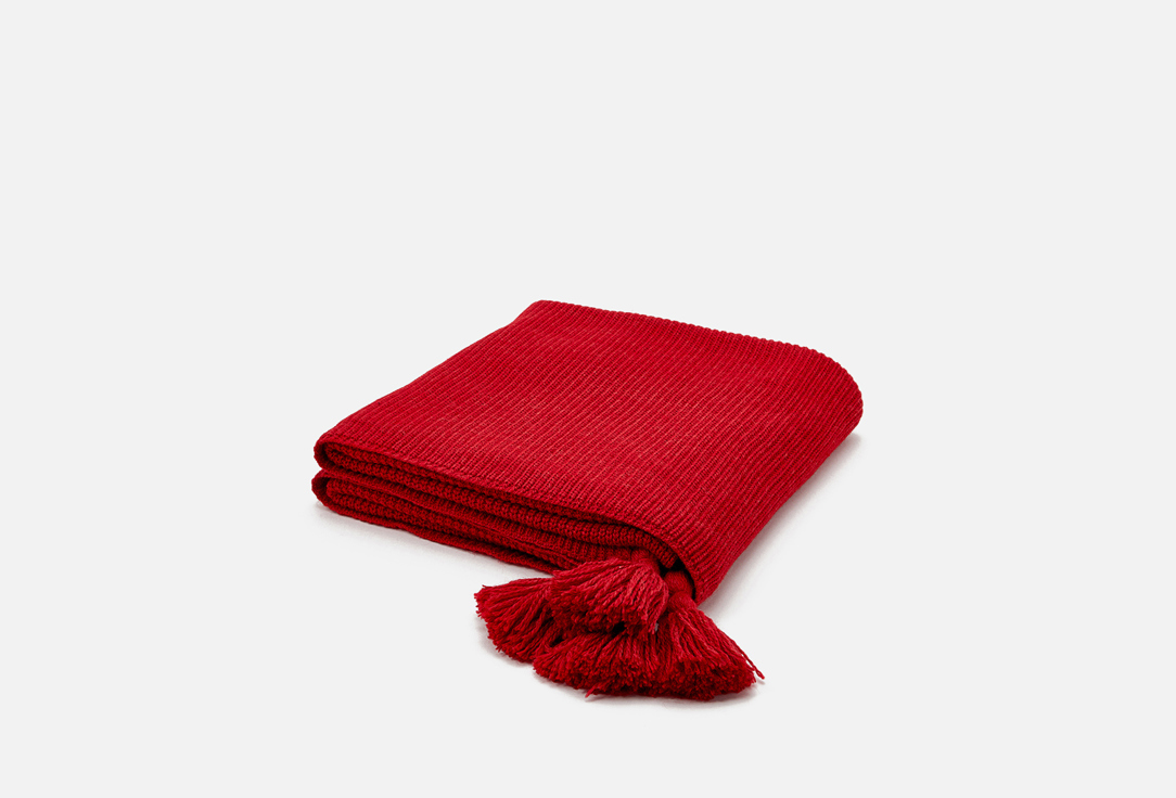 

Плед DIVNAYA IVA, Красный, Красный вязанный с кистями 1 шт