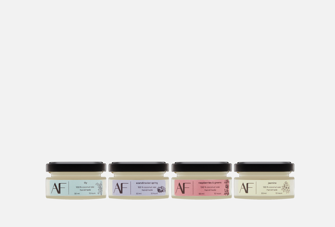 

Набор ароматических свечей ART FEEL, Jasmine, lily, raspberry greens, Scandinavian spring 4 шт