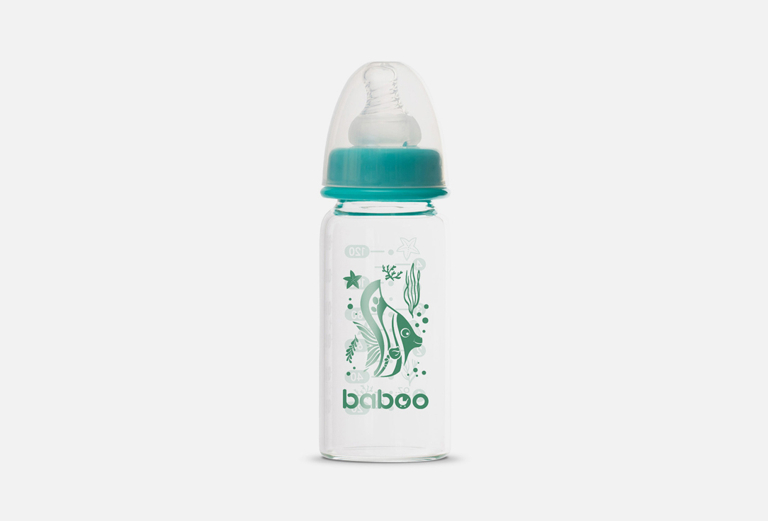 Бутылочка стеклянная BABOO Узкая, с соской 0мес+ 120 мл