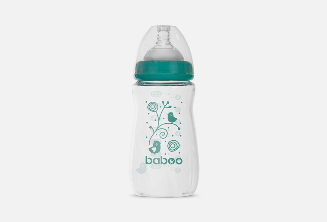 Бутылочка стеклянная BABOO Широкая, с соской 3мес+ 250 мл