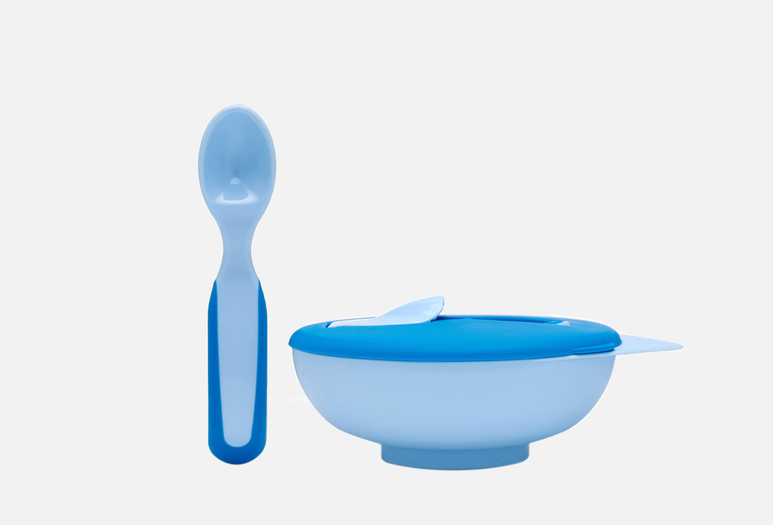 

Тарелка c крышкой и ложкой BABOO, Голубая 3 шт