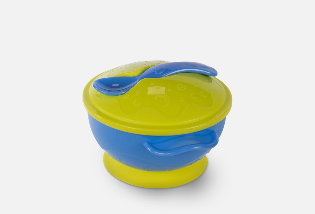 Тарелка с крышкой и ложкой BABOO Голубой, Желтый 3 шт