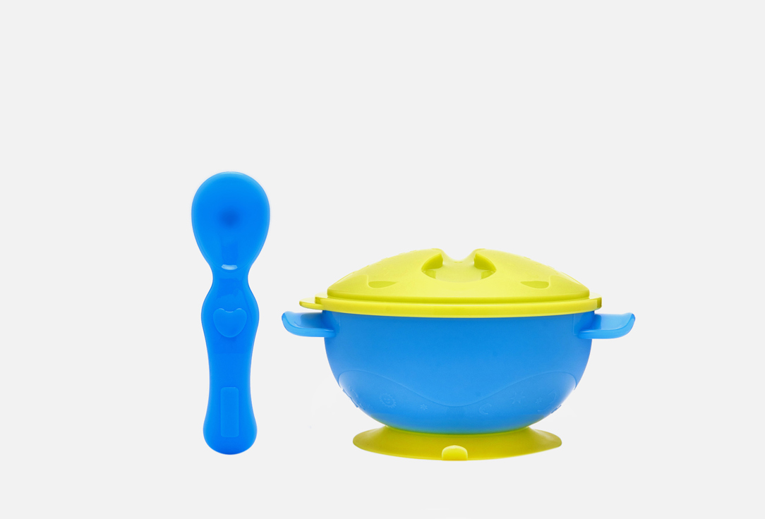 

Тарелка с крышкой и ложкой BABOO, Голубой, Желтый 3 шт
