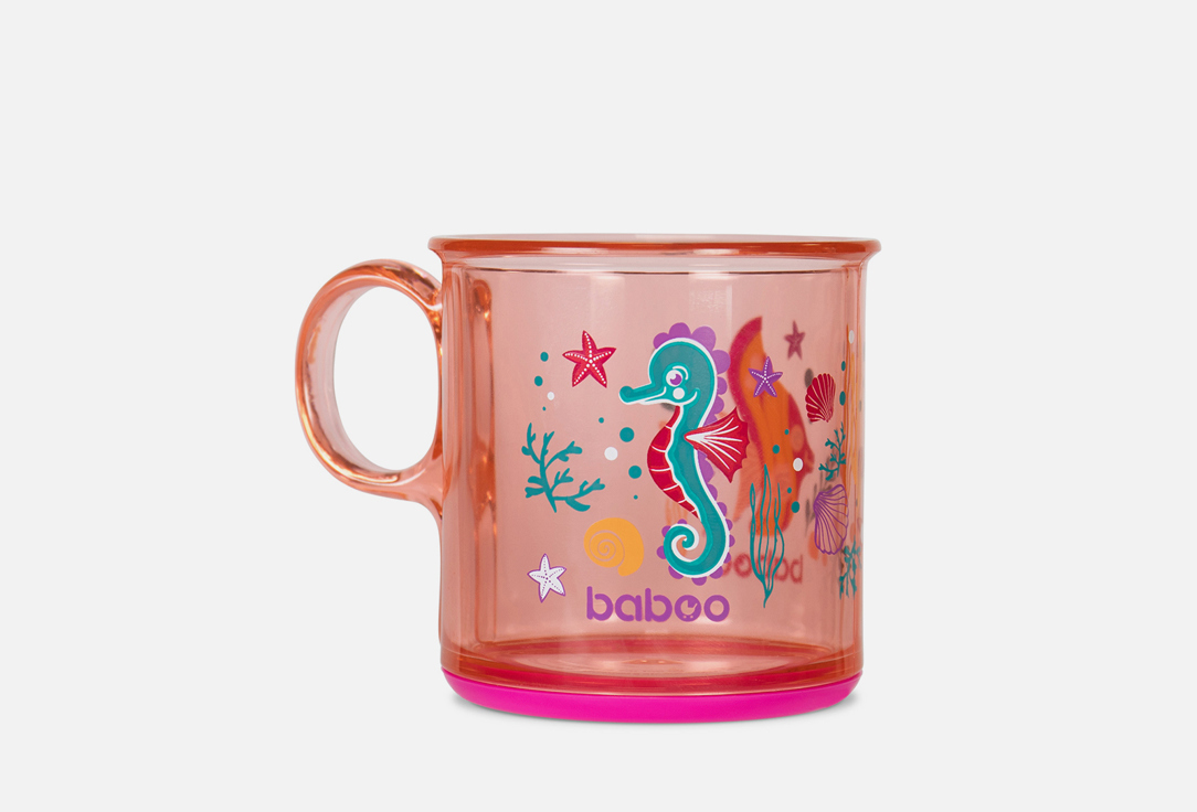 цена Чашка с антискользящим дном BABOO 12мес+, Sealife Розовая 1 шт