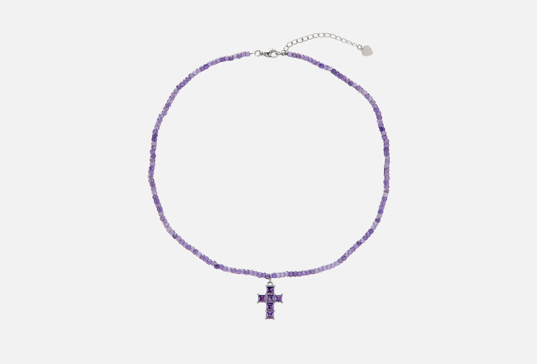 Изображение товара Колье-Чокер из цирконов с крестом фиолетовое 36см + 5 см удлинение