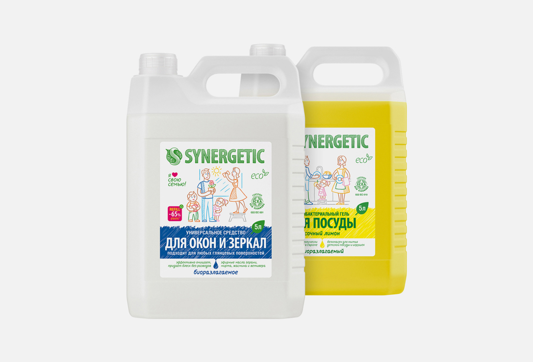 

Набор средств для уборки дома SYNERGETIC, Для мытья посуды и окон 2 шт
