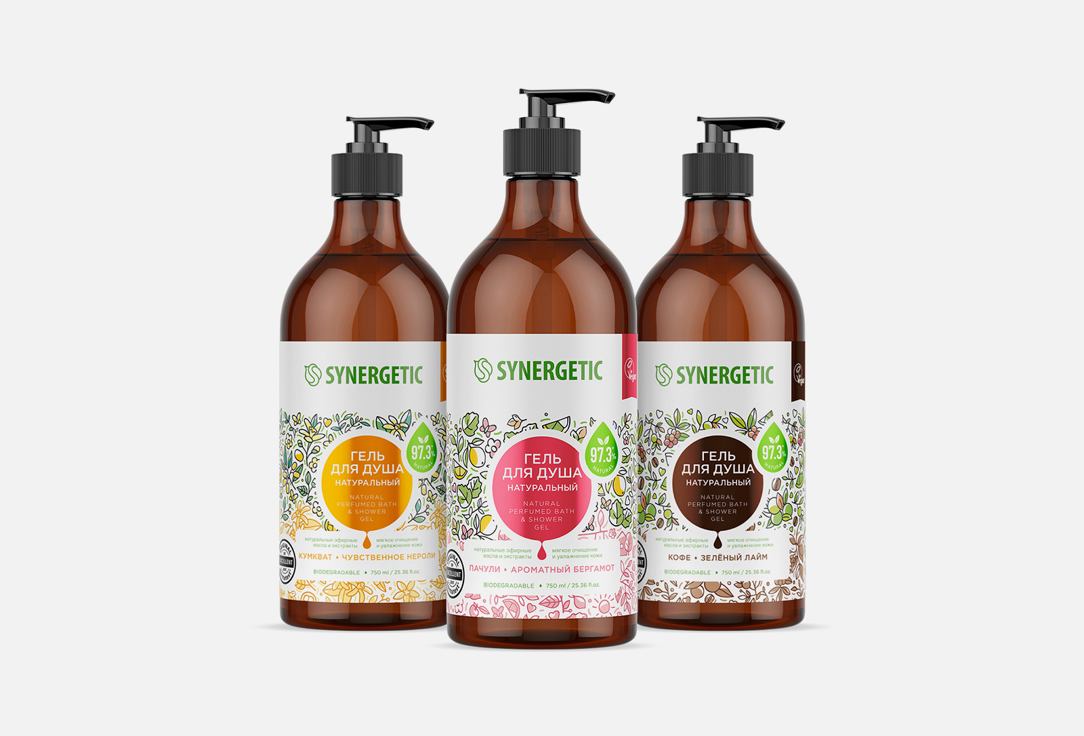 

Набор для душа и ванны SYNERGETIC, Кумкват, пачули и кофе 3 шт