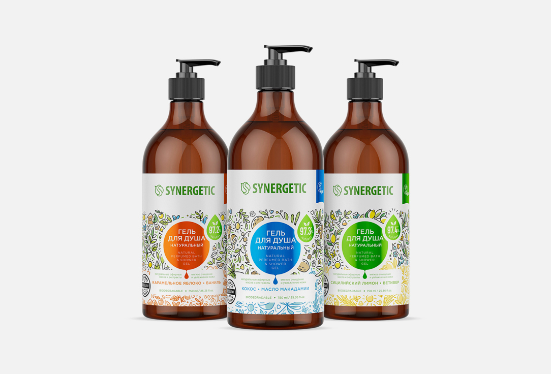 

Набор для душа и ванны SYNERGETIC, Яблоко, кокос и лимон 3 шт