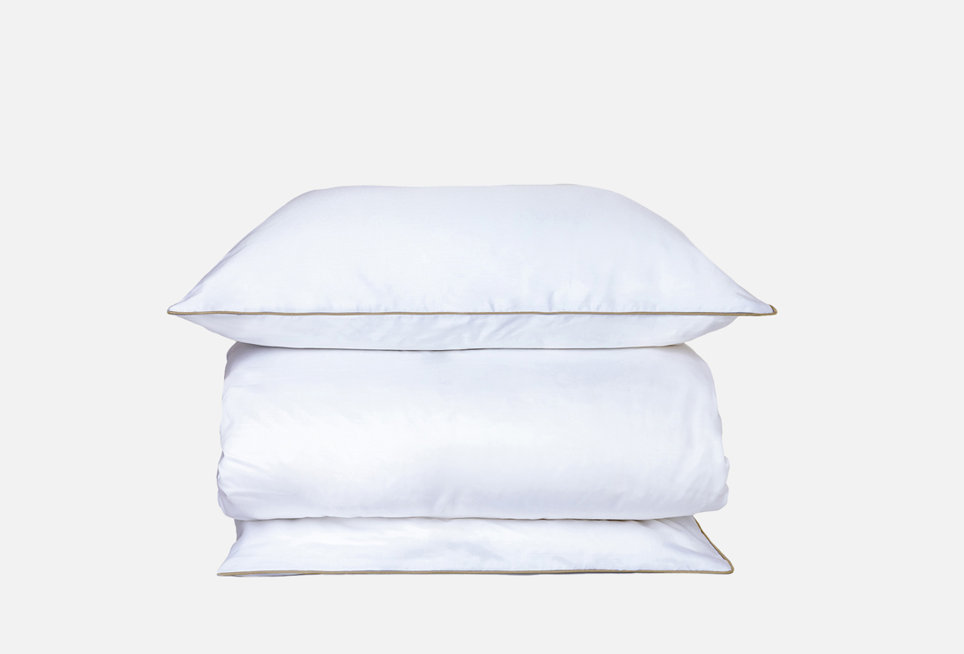 Комплект постельного белья Mollen белый с песочно-бежевым кантом, тенсел, евро 