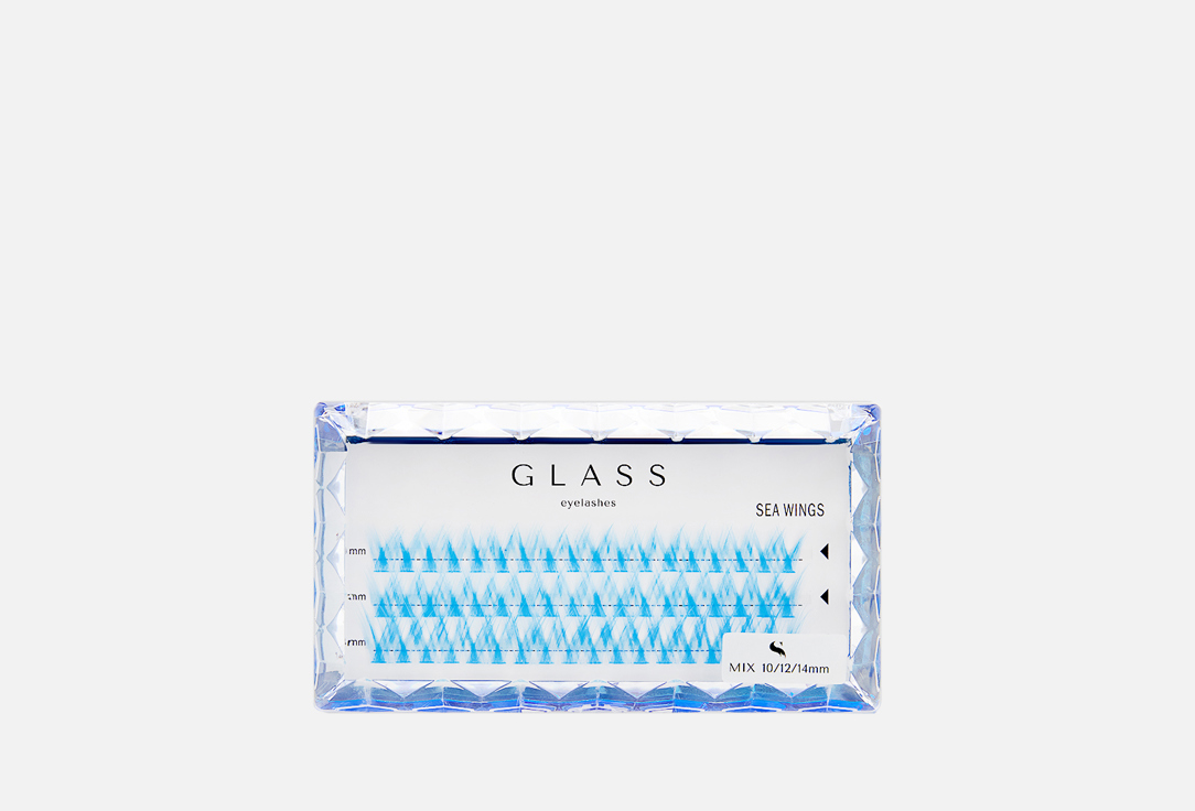 

Пучковые ресницы крылья с широким основанием GLASS EYELASHES, Голубой, Colored eyelashes sea wings 10-14 mm mix 54 шт