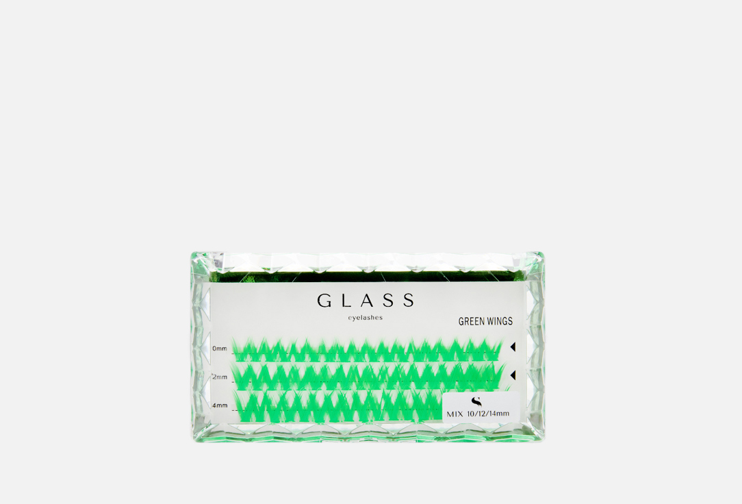 

Пучковые ресницы крылья с широким основанием GLASS EYELASHES, Зеленый, Colored eyelashes green wings 10-14 mm mix 54 шт
