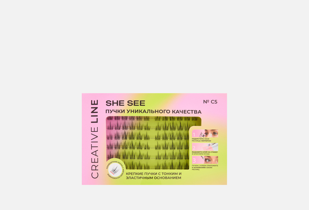 Изображение товара Накладные ресницы пучки SHE SEE с клеем и стикерами для естественного объёма и длины