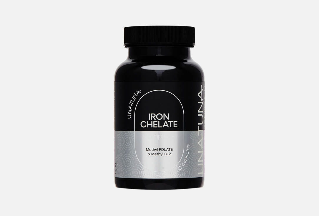 Изображение товара БАД для укрепления иммунитета Unatuna Витамин B9 200 мкг, Витамин B12 9 мкг, Железа бисглицинат 20 мг в капсулах