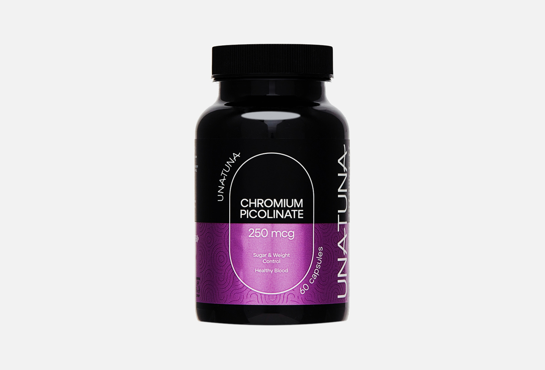 

БАД для поддержки эндокринной, нервной и сердечно-сосудистой систем UNATUNA, Хрома пиколинат 250 мкг в капсулах 60 шт