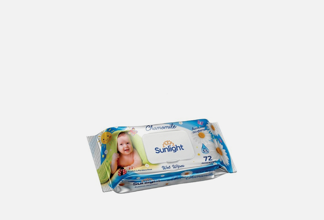 Изображение товара Влажные салфетки Sunlight Baby с ромашкой гипоаллергенные для нежной кожи малышей