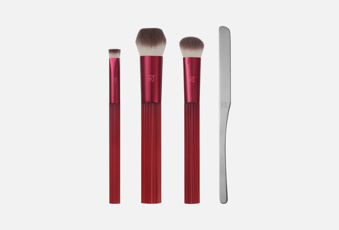 

Набор кистей и шпатель для макияжа REAL TECHNIQUES, Красный, Solar power golden hour glow base set 4 шт