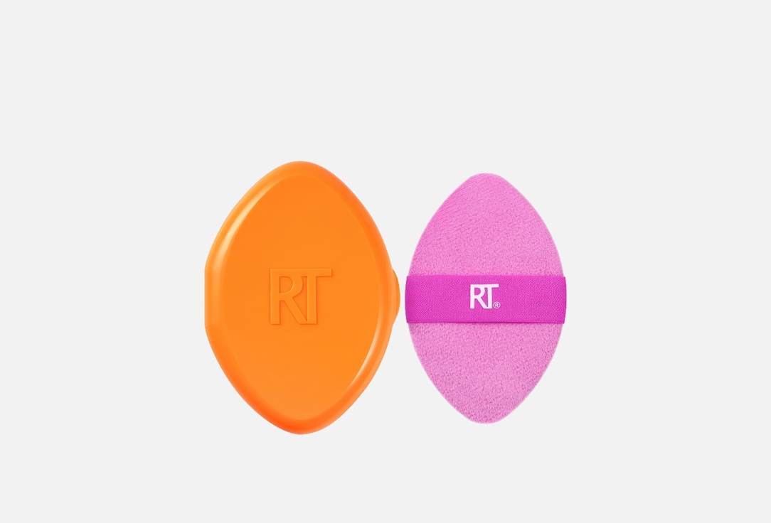 Изображение товара двухсторонняя пуховка для пудры c футляром Real Techniques Miracle 2-in-1 powder puff + travel case