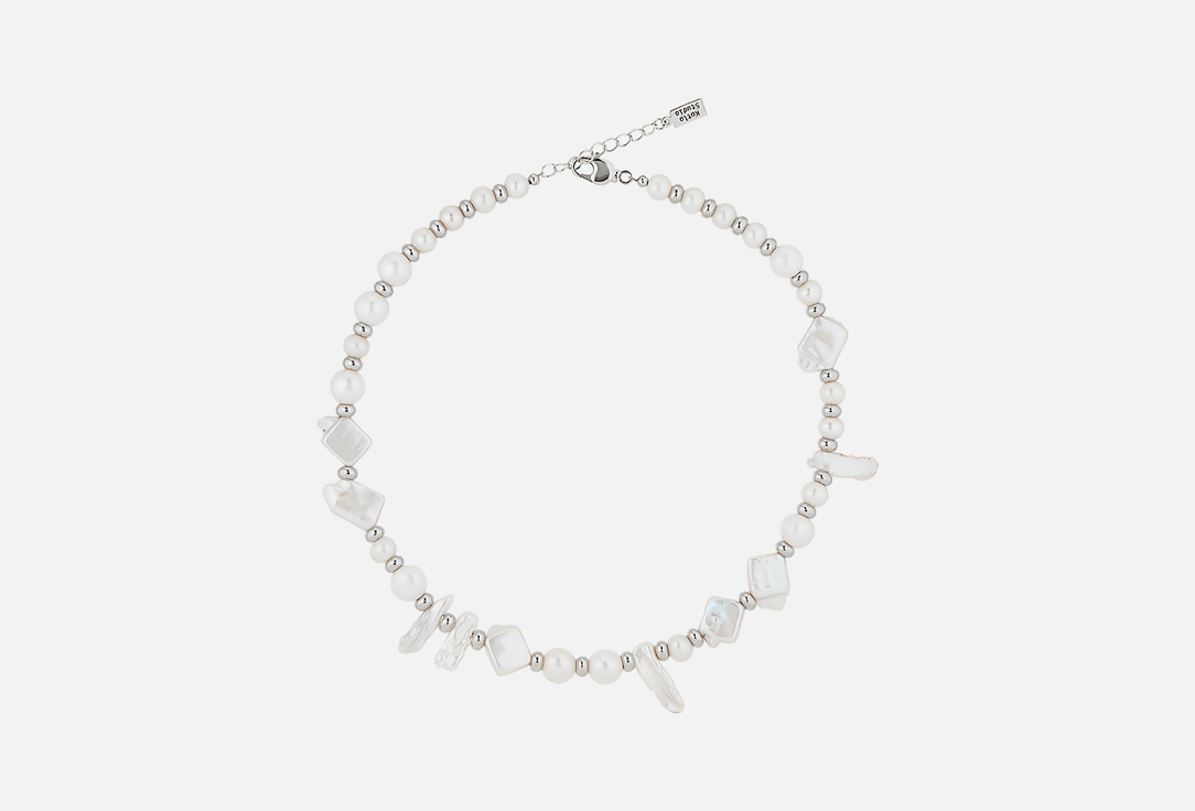 Изображение товара Колье из натурального жемчуга и латуни с родиевым покрытием