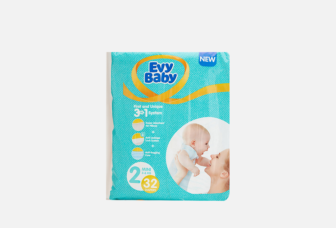 

Подгузники для малышей EVY BABY, Standard MINI 3-6 kg 32 шт