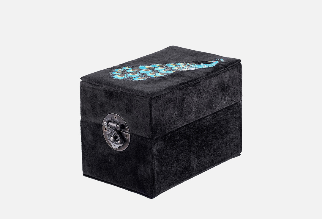 Изображение товара Шкатулка Moroshka Iris с вышивкой павлина черная 10x10x15 см