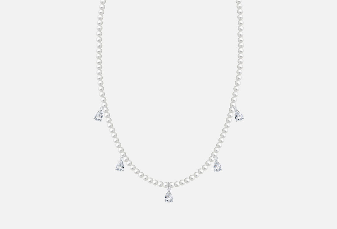 Изображение товара Серебряное колье с жемчугом и фианитами 925 пробы для женщин