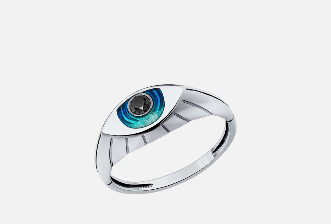 Изображение товара Кольцо серебряное SOKOLOV с черной эмалью и фианитами для женщин