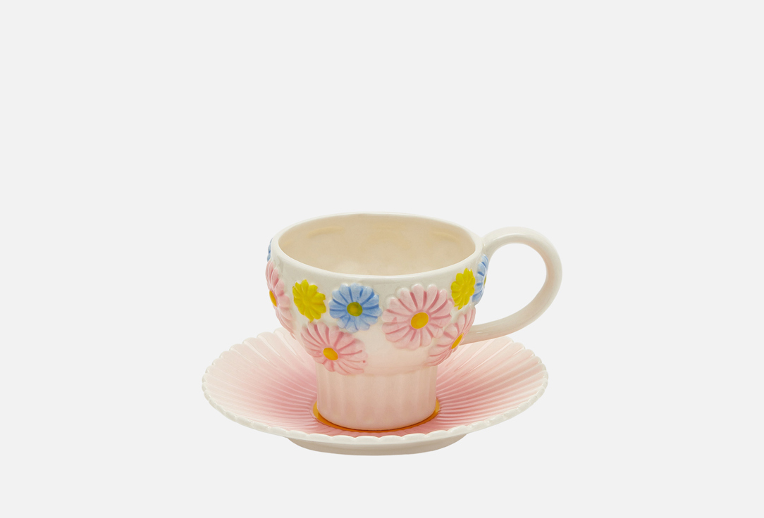 

Чайная пара ROOMI, Розовый, Радужные ромашки, светло-розовый 1 пар